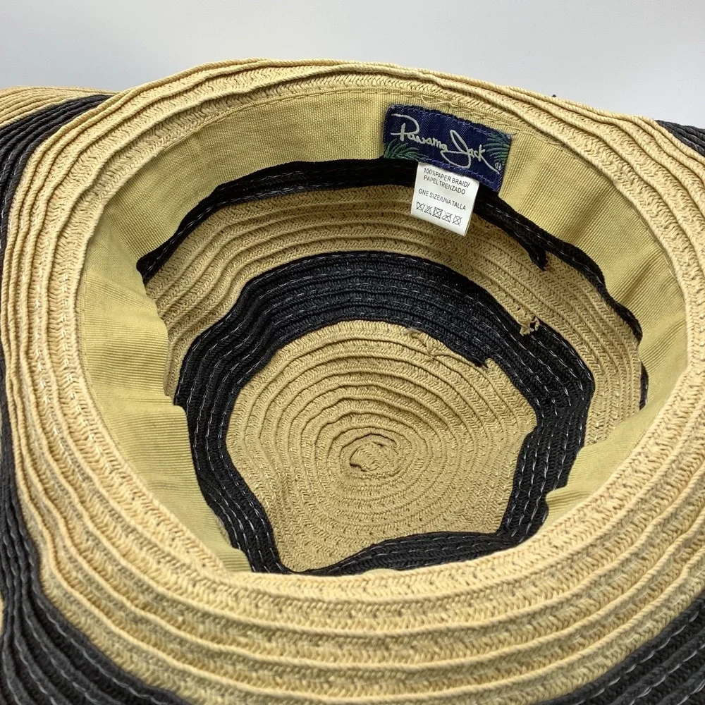 Panama Jack Womans Straw Sun Hat Tan‎ Black Beach Hat Wide Brim